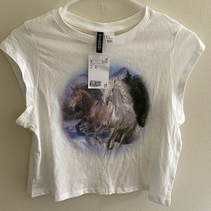 H&M divided cropped horse t shirt new with tags
